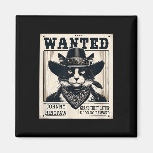 Western Cat Cowboy Mugshot Wanted  Magnet