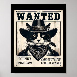 Western Cat Cowboy Mugshot Wanted  Poster