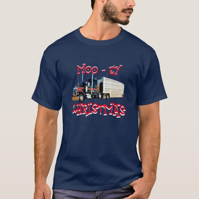 Western Cattle Haulier Truck Trailer Christmas T-Shirt (Front)