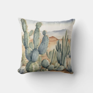 Western Charm Cactus Watercolor Decorative Cushion