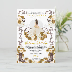 Western Charro Princess Ivory & Gold Quinceañera Invitation