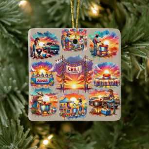 Western Chilli Cookoff Scenes 1 Ceramic Ornament