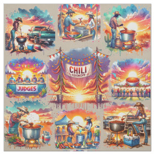 Western Chilli Cookoff Scenes 1 Fabric