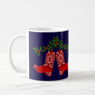 Western Christmas Bandanna Print Cowboy Boots Coffee Mug