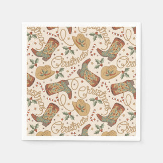 Western Christmas Boots and Hats Pattern Napkin