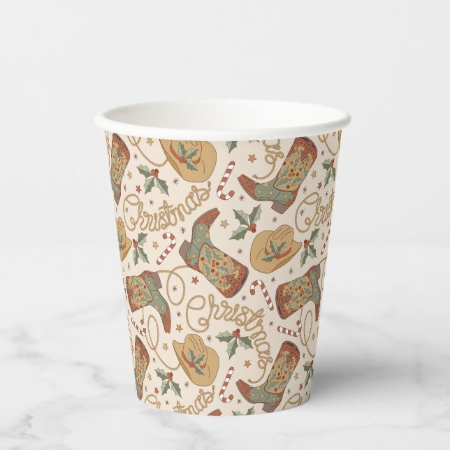 Western Christmas Boots and Hats Pattern Paper Cups (Front)