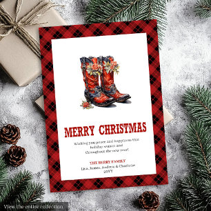Western Christmas card cowboy boots design