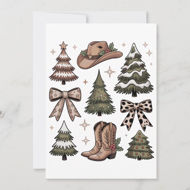 Western Christmas Coquette Bow Cowboy Cowgirl Boot Holiday Card (Front)