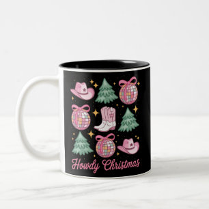 Western Christmas Coquette Howd Girly Boots Hat  Two-Tone Coffee Mug
