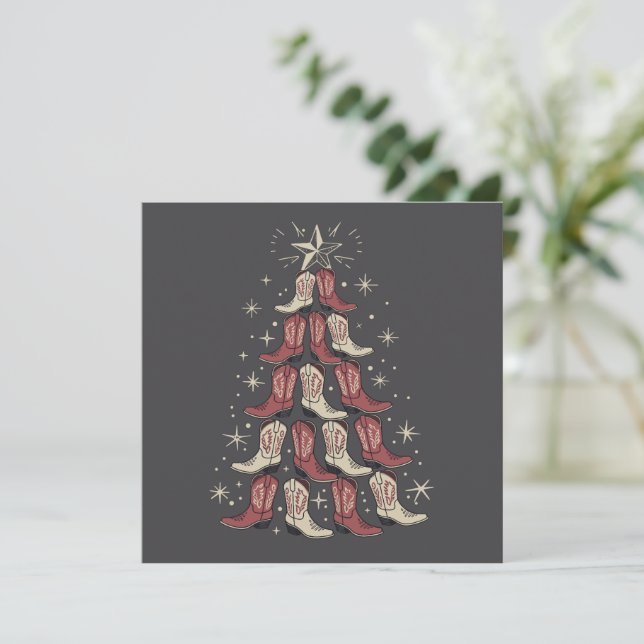 Western Christmas Cowboy Boot Tree Cowgirl Boots  Holiday Card (Standing Front)