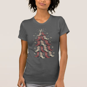 Western Christmas Cowboy Boot Tree Cowgirl Boots T-Shirt
