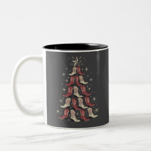 Western Christmas Cowboy Boot Tree Cowgirl Boots  Two-Tone Coffee Mug