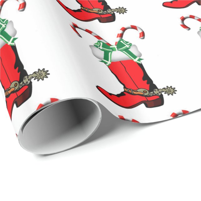 Western Christmas Cowboy Boot With Candy Canes Wrapping Paper (Roll Corner)