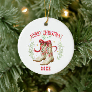 Western Christmas Cowboy Boots Ceramic Tree Decoration