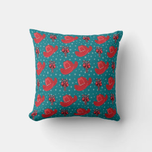 Western Christmas Cowboy Hat and Candy Canes Cushion