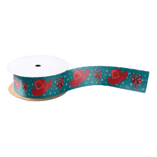 Western Christmas Cowboy Hats And Candy Canes 1.5 Satin Ribbon