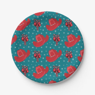 Western Christmas Cowboy Hats And Candy Canes Paper Plate
