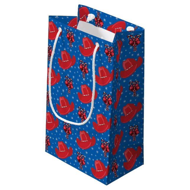 Western Christmas Cowboy Hats And Candy Canes Small Gift Bag (Back Angled)