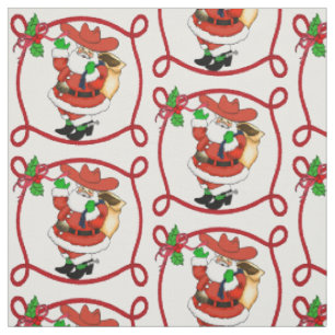 Western Christmas Cowboy Santa Fabric