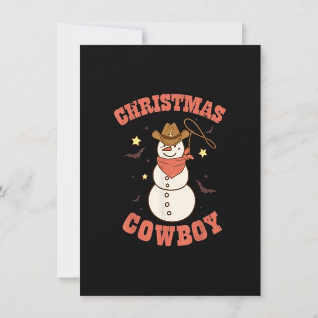Western Christmas Cowboy Snowman Merry Xmas Groovy Invitation (Front)