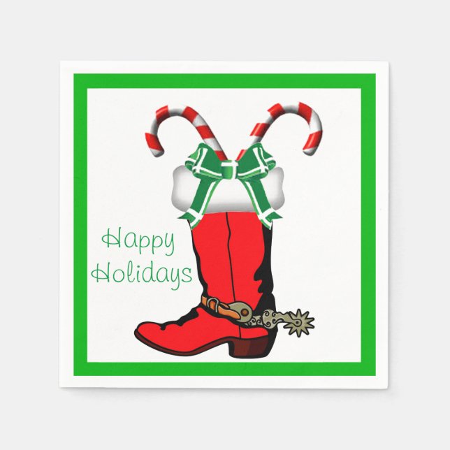 Western Christmas CowboyBoot Happy Holidays Napkin (Front)