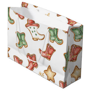 Western Christmas Cowgirl Cowboy Christmas Large Gift Bag