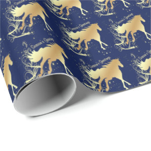 Western Christmas Gold Horse Seasons Greetings Sm. Wrapping Paper