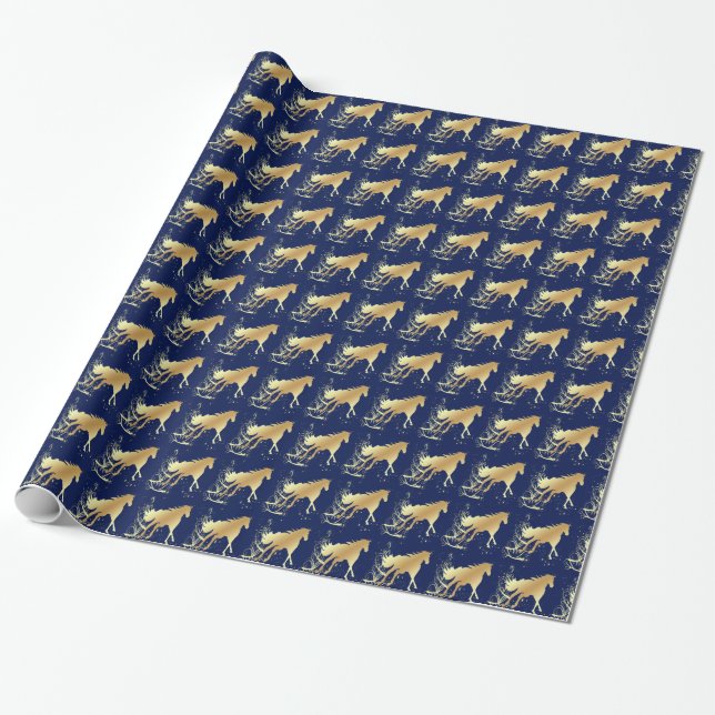 Western Christmas Gold Horse With Accents Sm. Wrapping Paper (Unrolled)