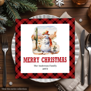 Western Christmas napkins red black tartan design