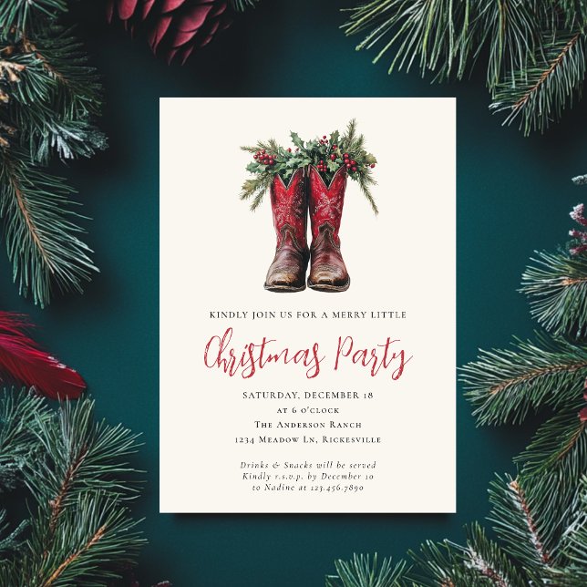 Western Christmas Party Festive Boots Holiday Invitation (Creator Uploaded)