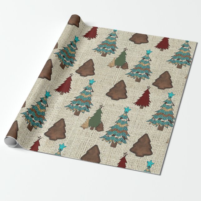Western Christmas Pattern Wrapping Paper (Unrolled)