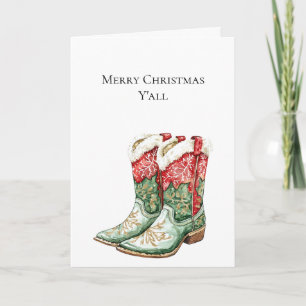 Western Christmas Red Cowboy Cowgirl Boots Card