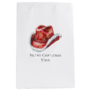 Western Christmas Red Cowboy Cowgirl Hat Medium Gift Bag