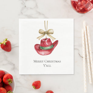 Western Christmas Red Cowboy Cowgirl Hat Napkin