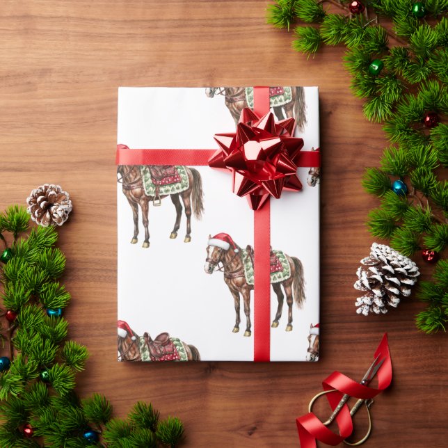 Western Christmas Red Cowboy Cowgirl Horse Wrapping Paper (Holiday Gift)