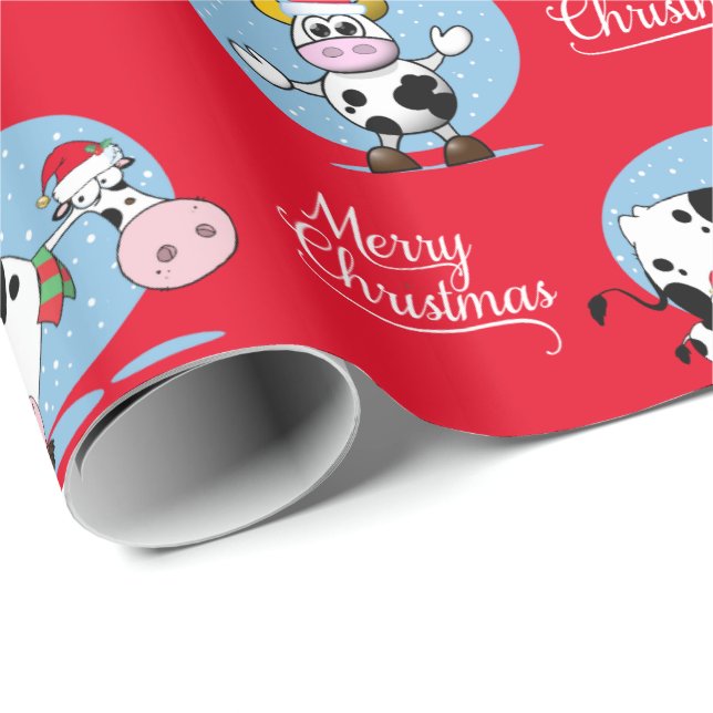 Western Christmas Santa Cows Wrapping Paper (Roll Corner)