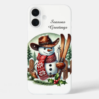 Western Christmas snowman Holiday customisable iPhone 16 Plus Case