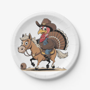 Western Cooked Turkey Thanksgiving Cowboy Cowgirl Paper Plate