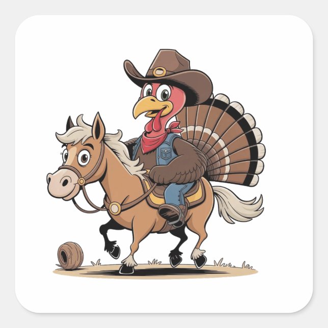 Western Cooked Turkey Thanksgiving Cowboy Cowgirl  Square Sticker (Front)