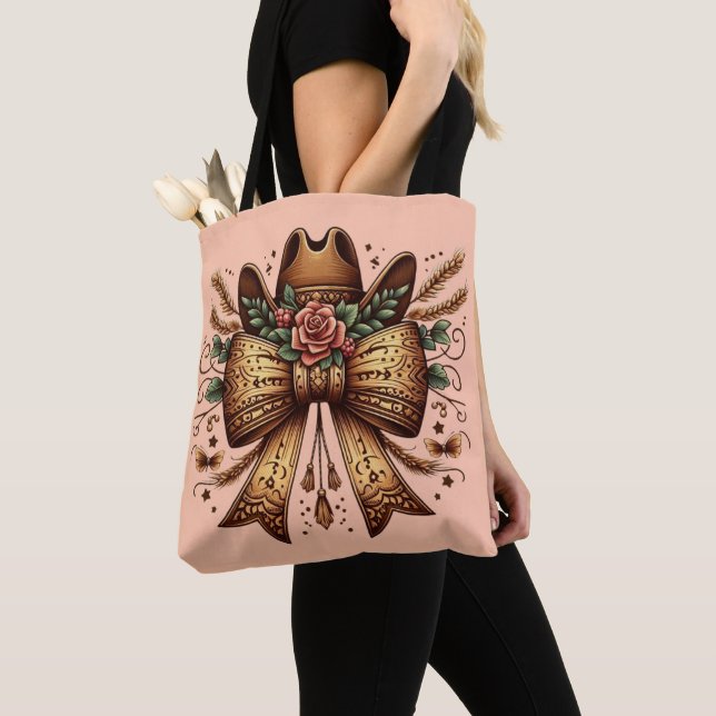 Western Coquette Bow Tote Bag (Close Up)