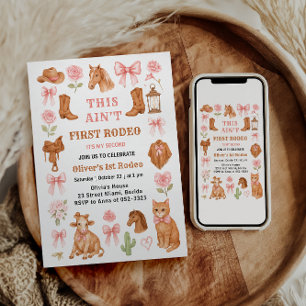Western Coquette Cowgirl 1st Birthday Cute Pink Invitation