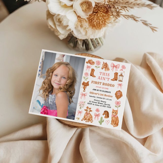 Western Coquette Cowgirl 1st Birthday Cute Pink Invitation (Western Coquette Cowgirl 1st Birthday Cute Pink Invitation)