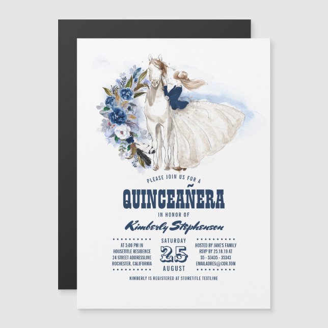 Western Country 15th Birthday Quinceañera Magnetic Invitation (Front/Back)