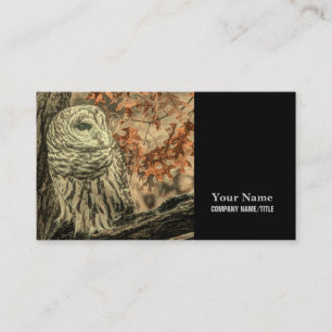 western country autumn leaves oak tree white owl business card