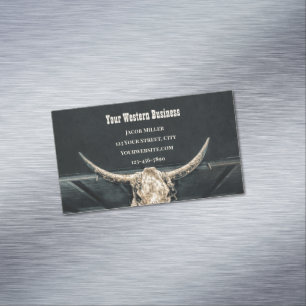 Western Country Beige Gray Rustic Bull Cow Skull Magnetic Business Card