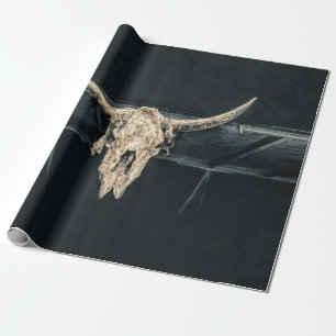 Western Country Beige Gray Rustic Bull Cow Skull Wrapping Paper