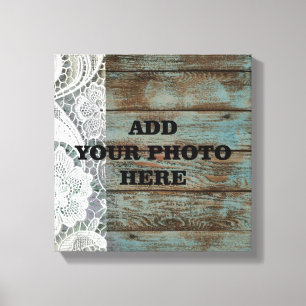 western country blue barn wood lace wedding canvas print