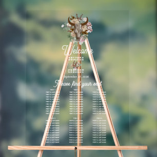 Western Country Boho Cow Wedding Seating Chart