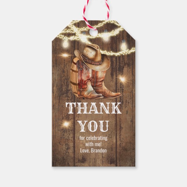 Western Country Boots and Hat Party Gift Tag (Front)