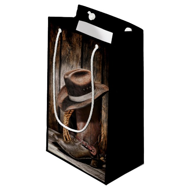 western country brown barn wood cowboy boots small gift bag (Front Angled)
